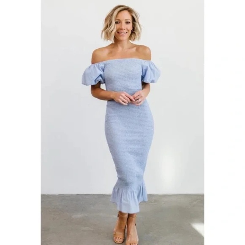 Baltic Born Smocked Light Blue Dress with Ruffled Sleeves